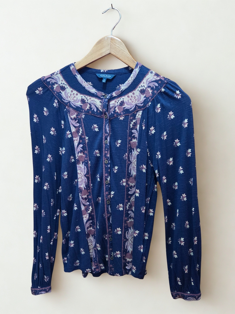 Lucky Brand Vintage-Inspired Navy Floral Button-Up Top